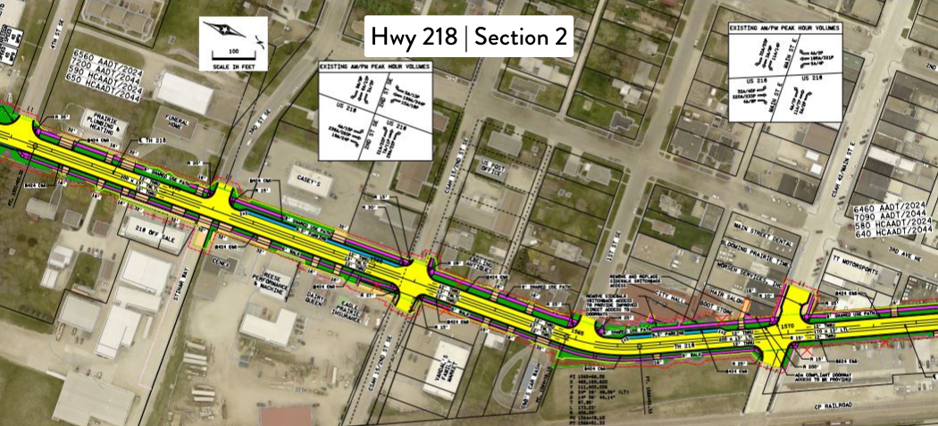 A section of the Hwy 218 design from 4th St. SE to Main St.